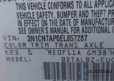 2014 Nissan Versa 1.6 Sv from USA, damaged, VIN 3N1CN7AP0EL857287